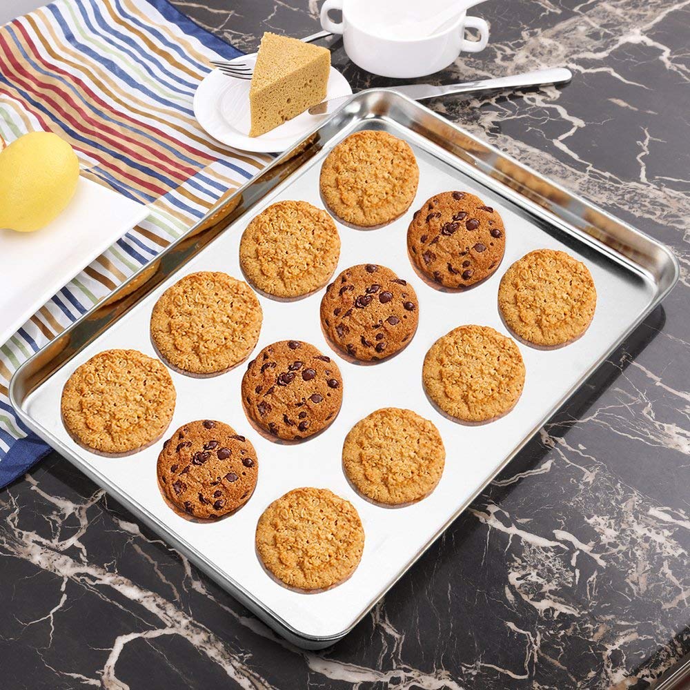 Baking Sheet With Rack Set [2 Sheets + 2 Racks]  Stainless Steel Cookie Pan Tray Cooling Size 12 X 10 1 Inch Non Toxic & Heavy Duty Easy Clean