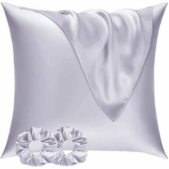 LujingZ Lot de 2 Taies d'Oreiller en Satin pour les Cheveux et la Peau, Douces comme des Taies d'Oreiller en Soie pour les Cheveux et la Peau, Entretien Plus Facile Que la Taie d'Oreiller en Soie Taies Lavande pour Enveloppe d'Oreiller 65x65 cm et 2 Chouchous
