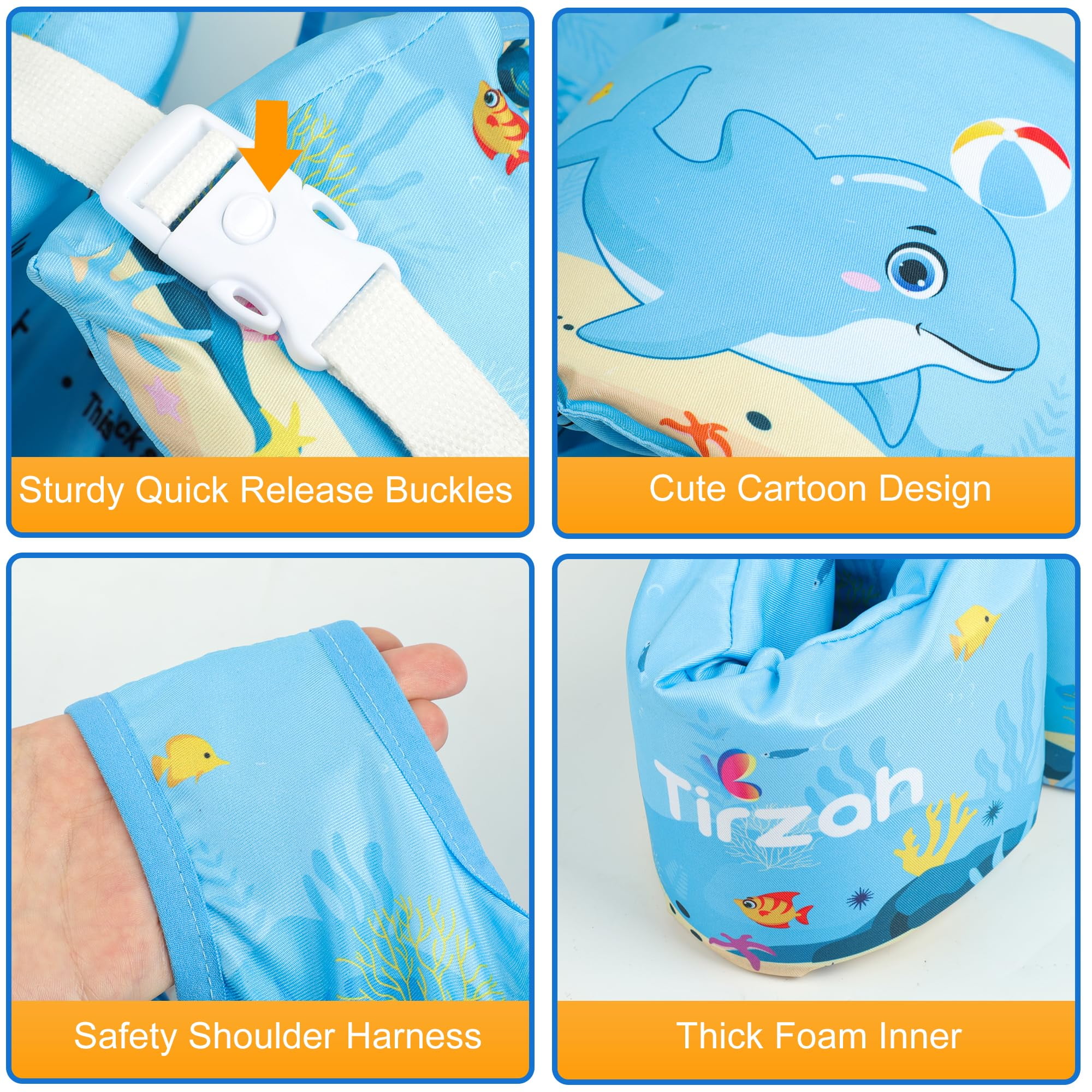 EHIOR  Swim Vest Kids Pool Floats with Shoulder Harness for 25-55 lbs Child - A Graceful Dolphin