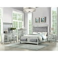 thumbnail image 2 of 90''L X 68''W X 72''H Queen Bed, Gray Fabric & Mirrored Wiith Raised Geometric Trim & Sunburst Motifs, 2 of 5