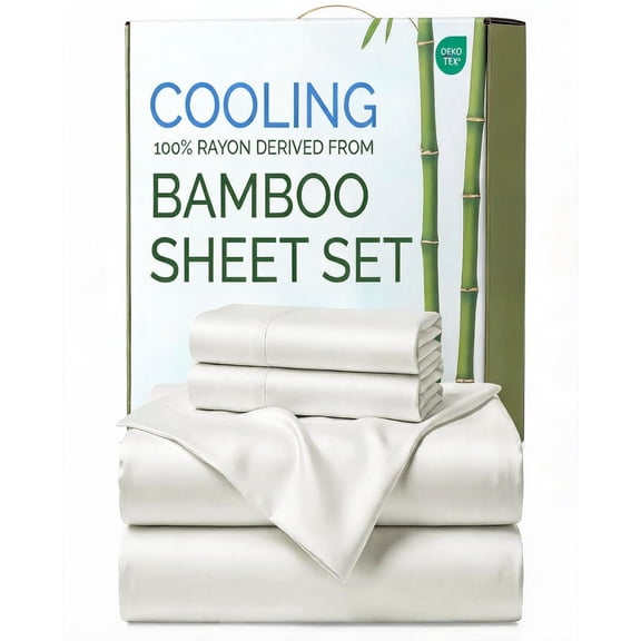Rayon from Bamboo King Size Cooling Sheets Set with 16 Inch Deep Pockets in White
