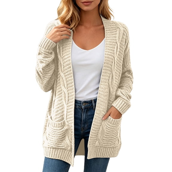 Arlun Women's Cable Knit Open Front Cardigans Loose Soft Thermal Comfortable Boyfriend Style Cardigan Sweaters 2026 Fall Winter Knitted Outerwear with Pockets