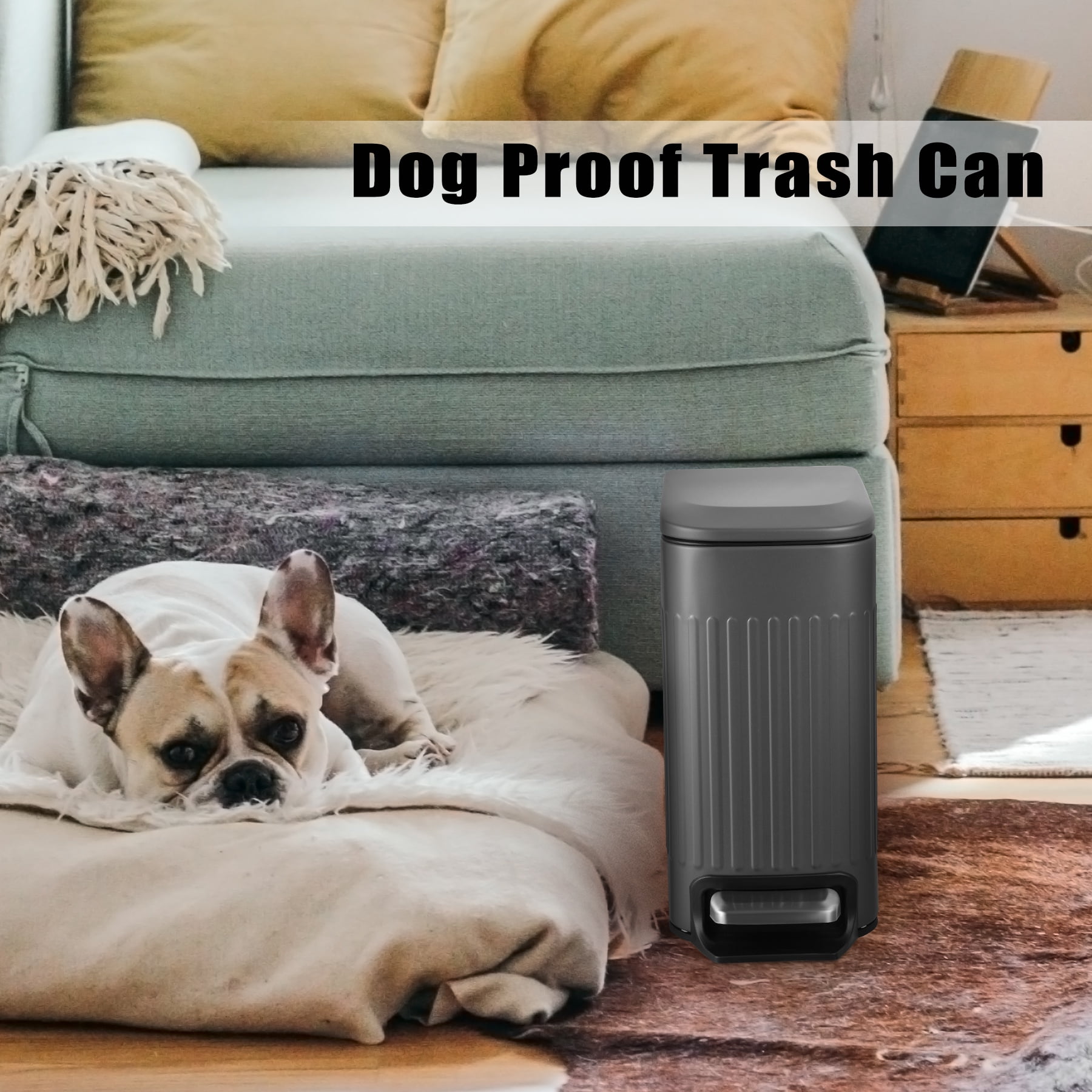 TrashAid 1.6 Gallon Bathroom Trash Can with Lid, Small Stainless Steel Garbage Bin, Gray