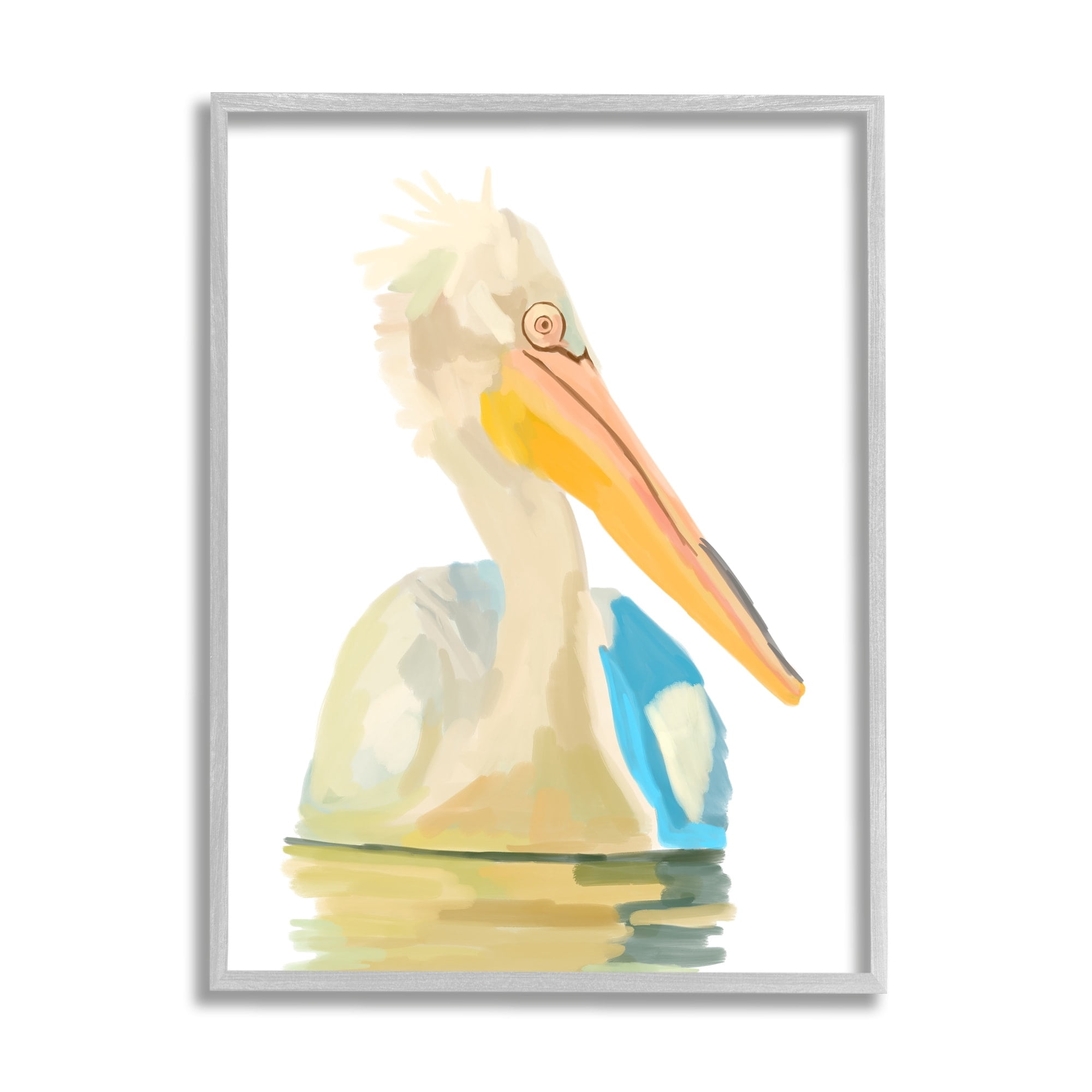 Stupell Industries Pelican Swimming Nature Portrait Coastal Painting Gray Framed Art Print Wall Art