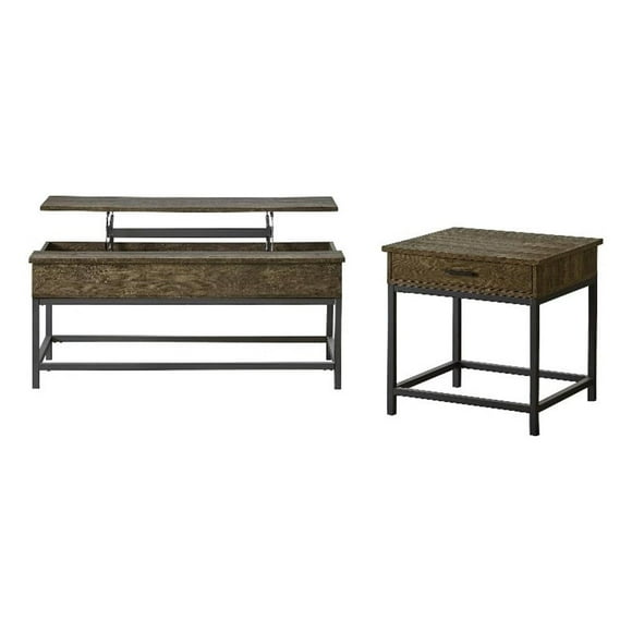 Byers Ensemble de 2 Pcs Table Basse Relevable et Table d'Appoint Chêne Brun