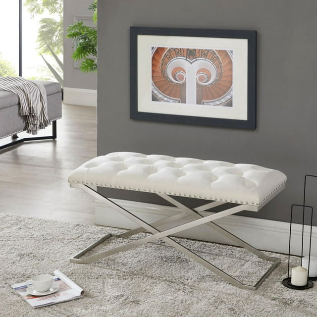 Imperial Capitonné Double Banc Avec Base D'Argent X (Beige)