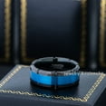 thumbnail image 2 of Jewelry Avalanche Blue & Black Tungsten Wedding Band, 8mm Notched Edge Comfort Fit Ring for Men, size 12, 2 of 4