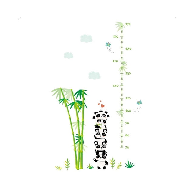 Monstrate Pegatinas de pared de bambú con diseño de Panda bonito, pintura de altura de medición de estilo encantador, papel tapiz extraíble Decoración del hogar