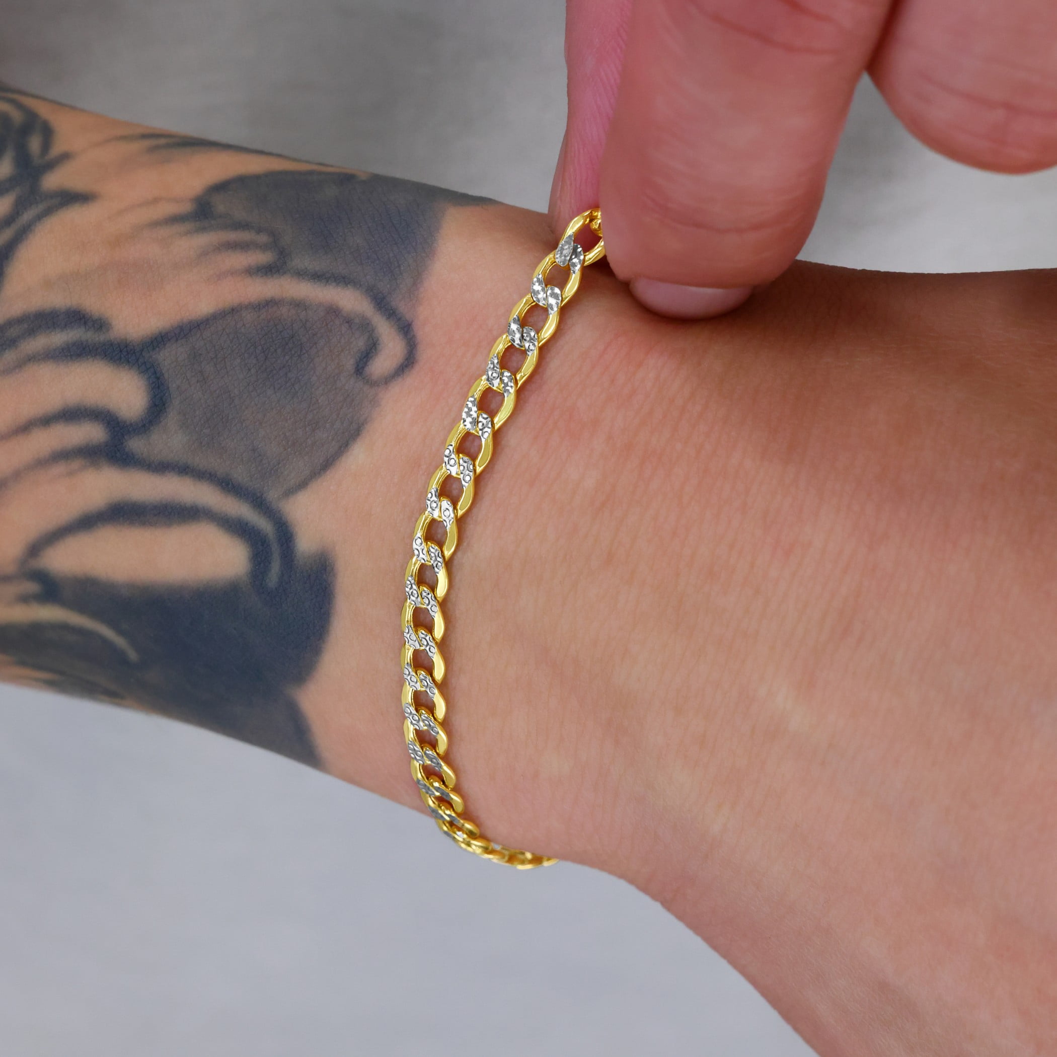 Nuragold 10K Real Yellow Gold Cuban Diamond Cut Pave Curb Link Chain Bracelet 7"-9" (2.5mm-6.5mm) Italian Jewelry for Men & Women