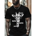 thumbnail image 4 of Giraffe Men's T Shirts Eyes Hello T-Shirt for Men Animal Sketch Crew Neck Tees Cotton Tops, Black, S, 4 of 7