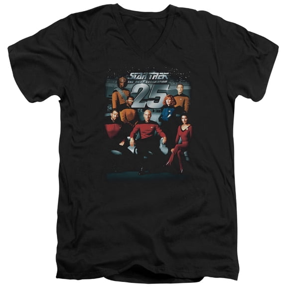 Star Trek 25Th Anniversary Crew Adult V-Neck T-Shirt Black