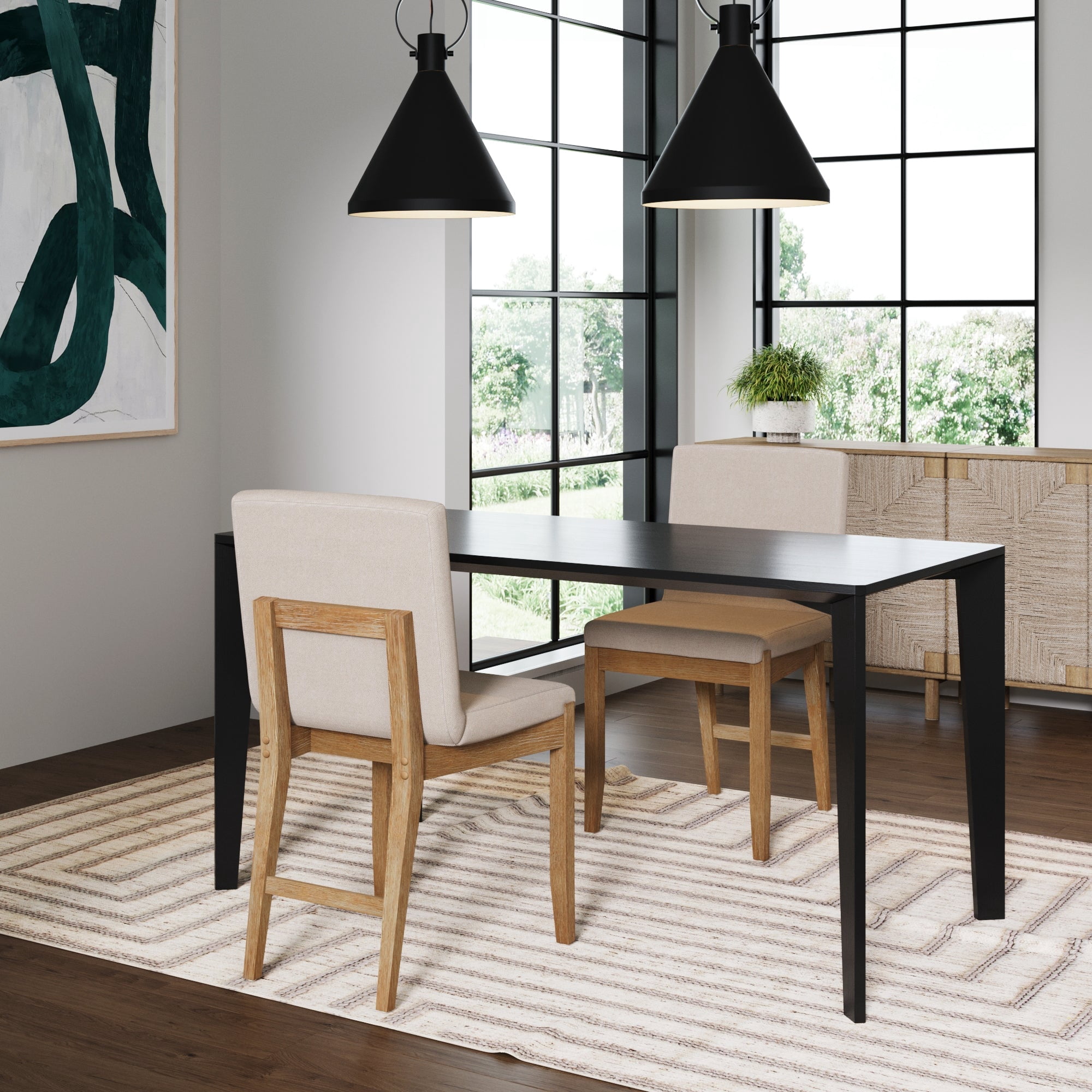 Nathan James Gracie Modern Dining Chair, Upholstered Accent Dining Chair in Natural Flax/Brown, Set of 2