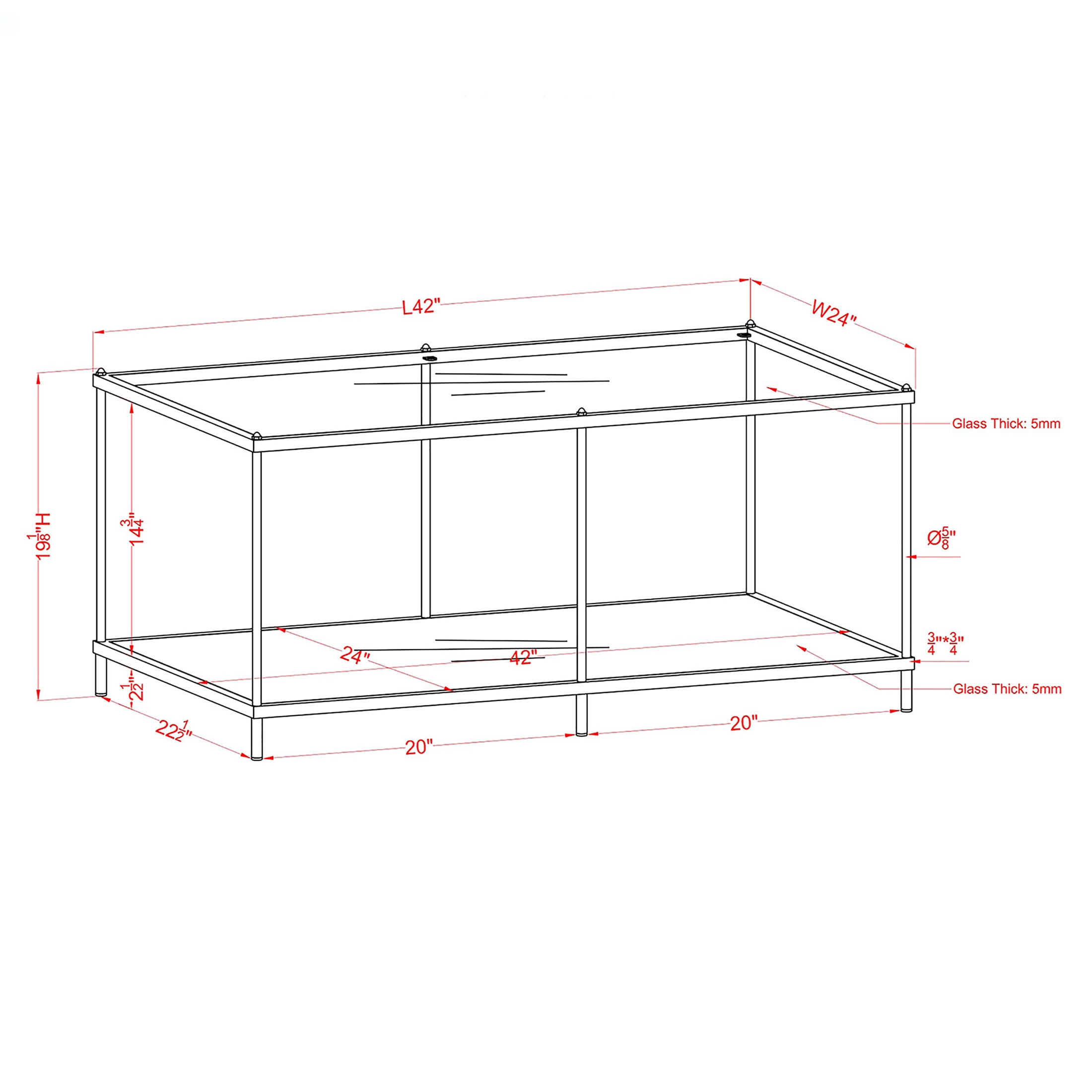 Furniture of America Tenne Glass Top Coffee Table, Red