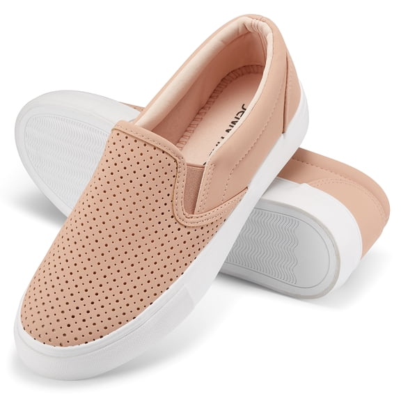 JENN ARDOR Perforated Slip on Shoes for Women Fashion Sneakers Memory Foam Cushioned Insole Walking Shoes Women Comfortable Loafers Flats Shoes