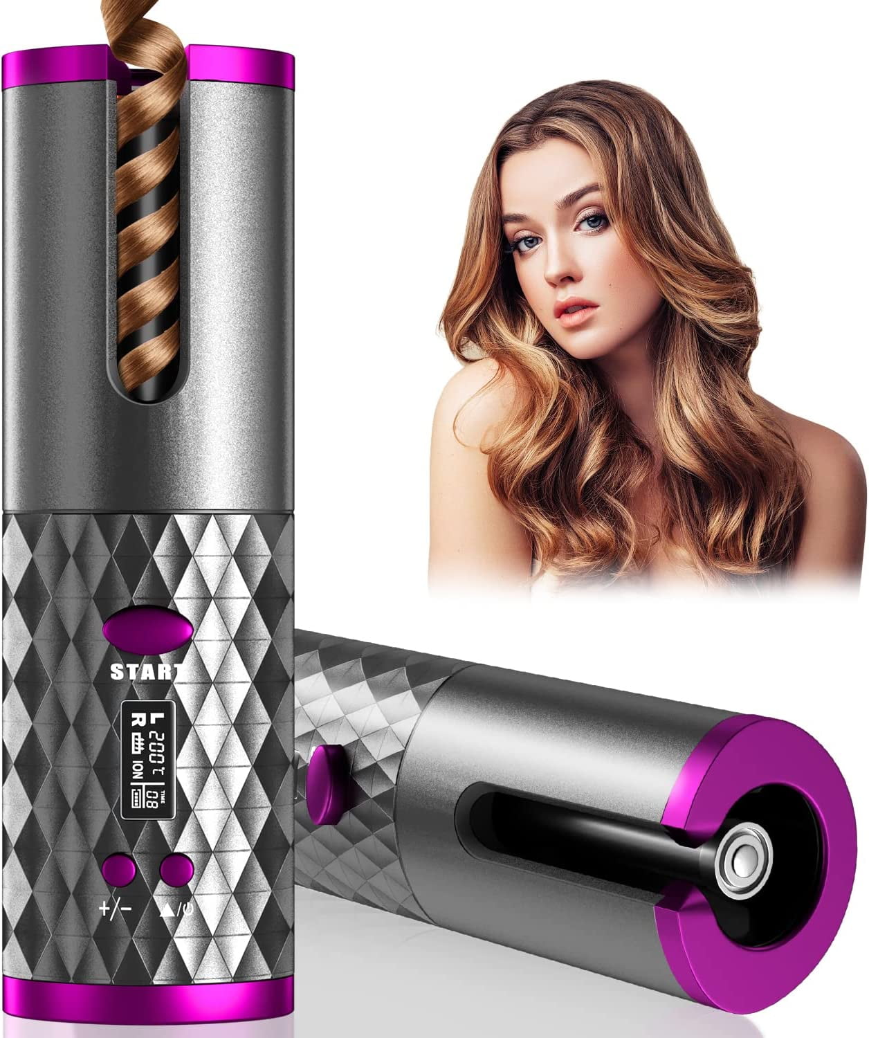 Automatic Curling Iron, Cordless Auto Hair Curler, Ceramic Rotating Hair Curler with 6 Temps