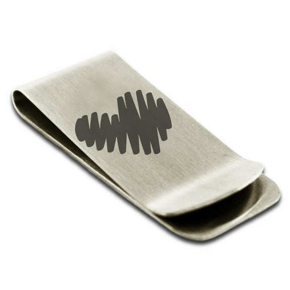 Tioneer Stainless Steel Stroke Sketch Heart Engraved Money Clip Credit Card Holder