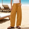 thumbnail image 2 of Womens Cotton Linen Barrel Sweatpants Casual Drawstring Elastic Waist Flowy Pants Yellow 2XL, 2 of 8