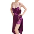 thumbnail image 5 of Defitshape Women's Silk Nightgown Summer Chemise Knotted Lace Satin Pajama Dress Drape Neck Backless High Slit Knee Length Sleep Dress Spaghetti Straps Lingerie Flounce Flowy Purple Medium, 5 of 5