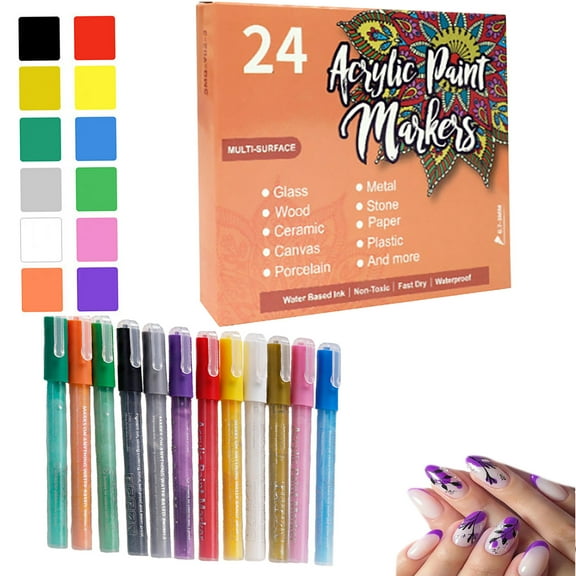 24 Colors Nail Art Pens for Painting Nails, 2026 New 0.7mm Acrylic Paint Makers DIY Nail Art Markers for Kids and Adults, Quick-drying Nail Polish Pens Doodle Pens for Drawing Point Liner