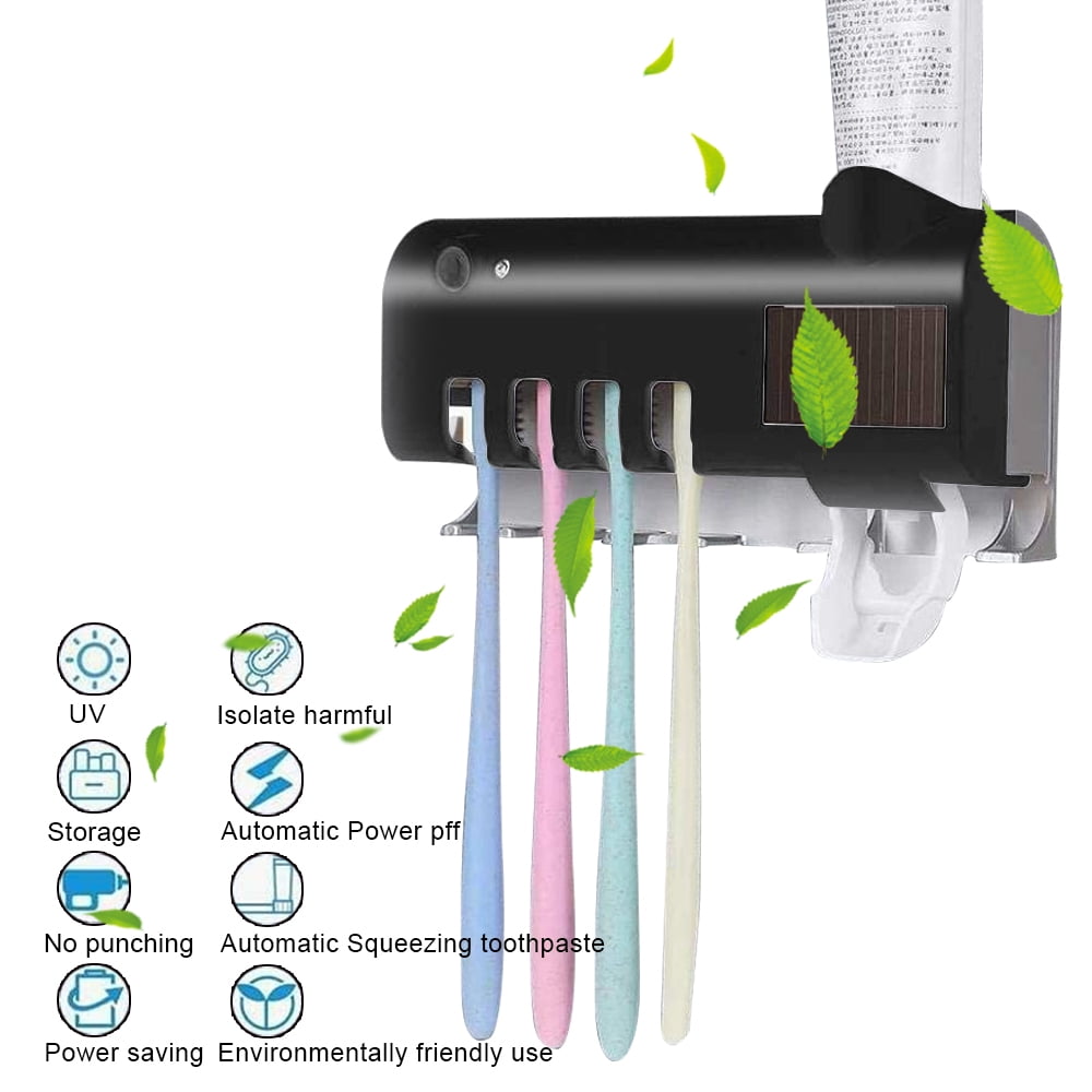 Wintekd Sterilizer Toothbrush Dispenser Toothpaste UV Automatic Cleaner Holder- Black