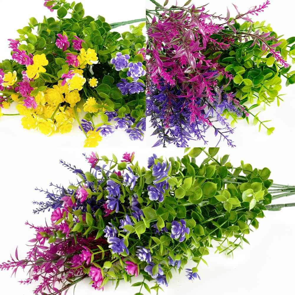 10 Bundles Outdoor Artificial Fake Flowers UV Resistant No Fade Boxwood Faux Plastic Shrubs Plants for Garden Patio Porch Window Box Home Wedding Farmhouse Hanging Decor