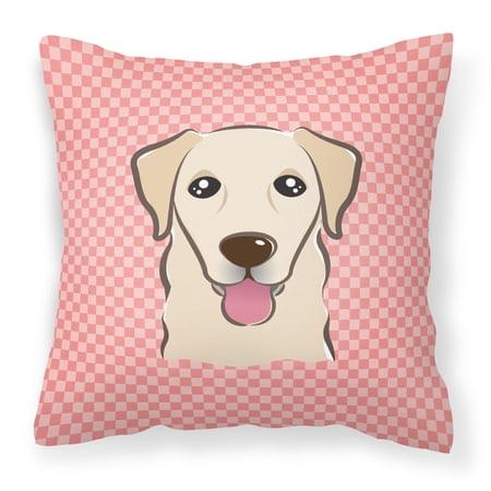 Carolines Treasures BB1252PW1414 Checkerboard Pink Golden Retriever Canvas Fabric Decorative Pillow   14Hx14W