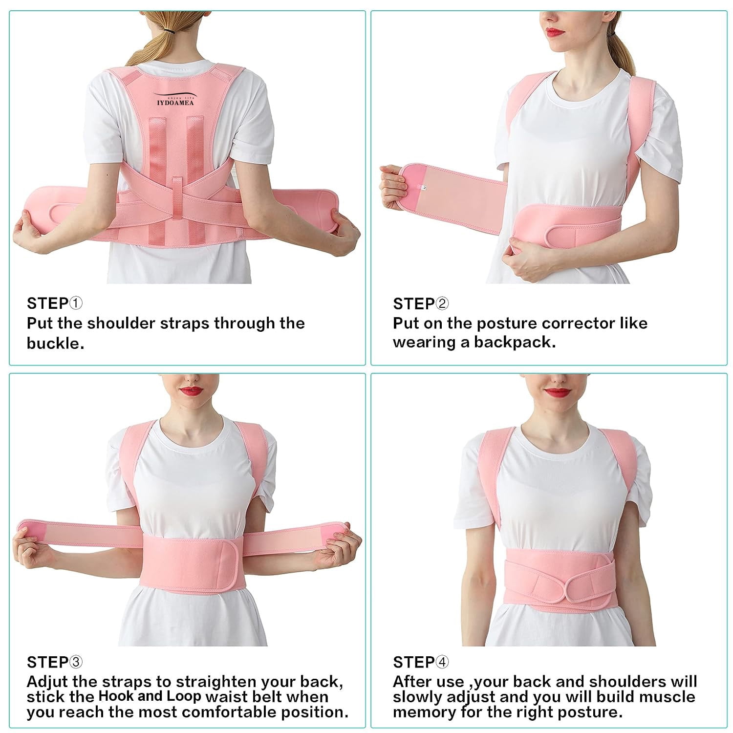 IYDoaMea Back Brace Posture Corrector Upper and Lower Back Support Belt, Pink