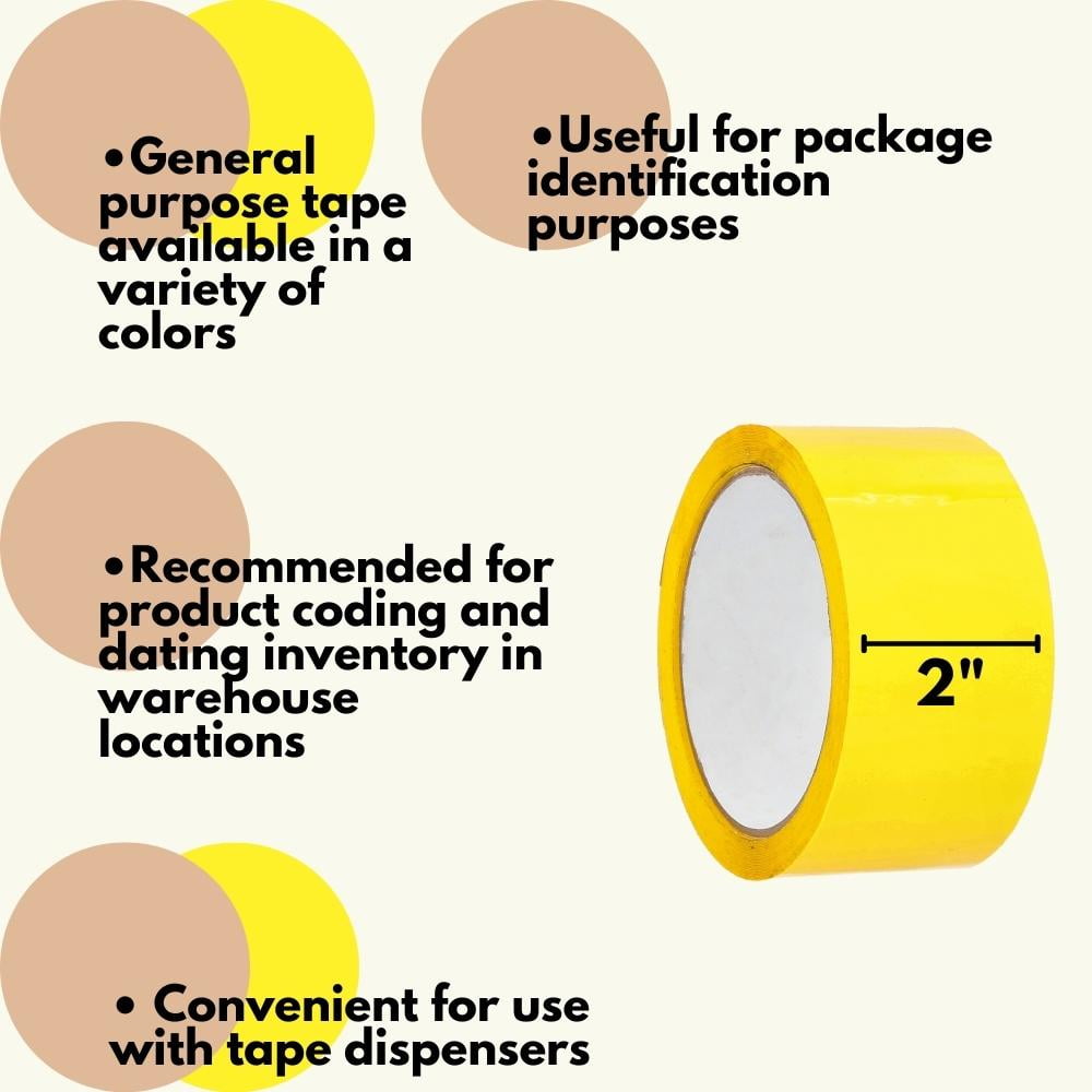 SSBM 2 Mil - Yellow Packing Sealing Tape Convenient, Product Coding, Dating Inventory, 1.88" x 110 Yards, 3" Core, 12 Rolls