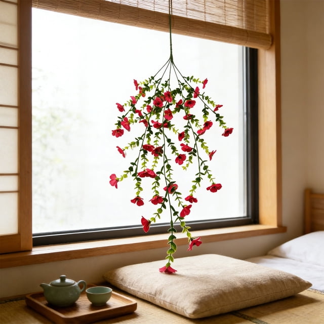 Plantas Verdes Decorativas De Plástico 1 ramo de flores artificiales rojas para montar en la pared, decoración floral simulada para bodas, fiestas, decoración interior y exterior. JASKFLY