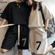 thumbnail image 2 of Conjunto de chándal deportivo de 2 piezas con estampado de gofres de verano de gran tamaño para hombre y pareja, conjunto informal universitario de manga corta para mujer, 2 of 5