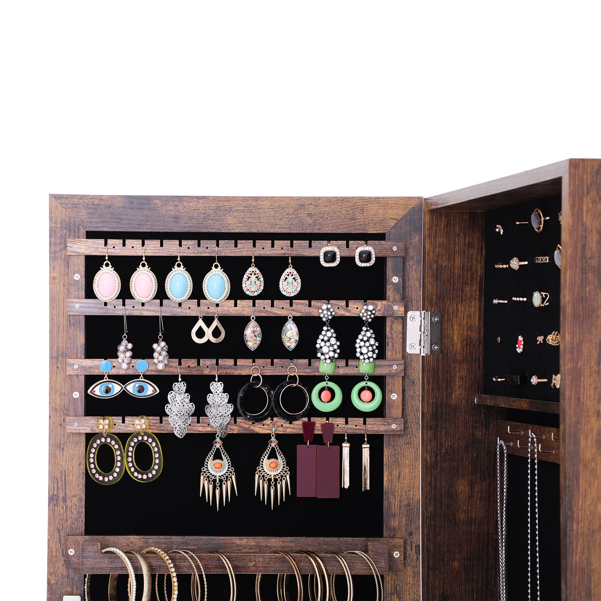 Kepooman Dressing Mirror Full-Body Jewelry Cabinet, Full-Mirror Wooden Wall-Mounted 3-Layer Rack Makeup Brush Holders, Antique Gray Kepooman Dressing Mirror Full-Body Jewelry Cabinet, Full-Mirror Wooden Wall-Mounted 3-Layer Rack Makeup Brush Holders, Antique Gray