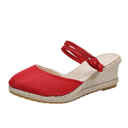 

Mackneog Women Solid Color Summer Weave Comfortable Wedges Shoes Beach Round Toe Breathable Sandals Gift on Clearance