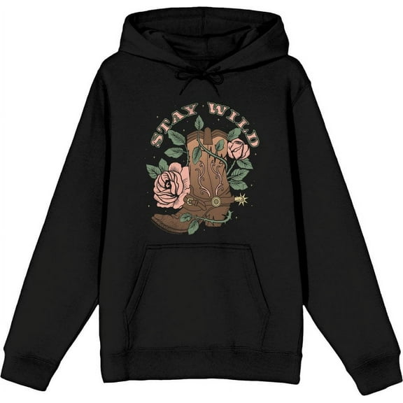 Vintage Country Stay Wild Adult Black Long Sleeve Hoodie-3XL