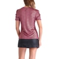 thumbnail image 3 of INSPIRAR CHIC Camiseta Casual de Manga Abullonada con Brillo y Cuello Redondo para Mujeres M Rosa Fucsia Dorado, 3 of 6