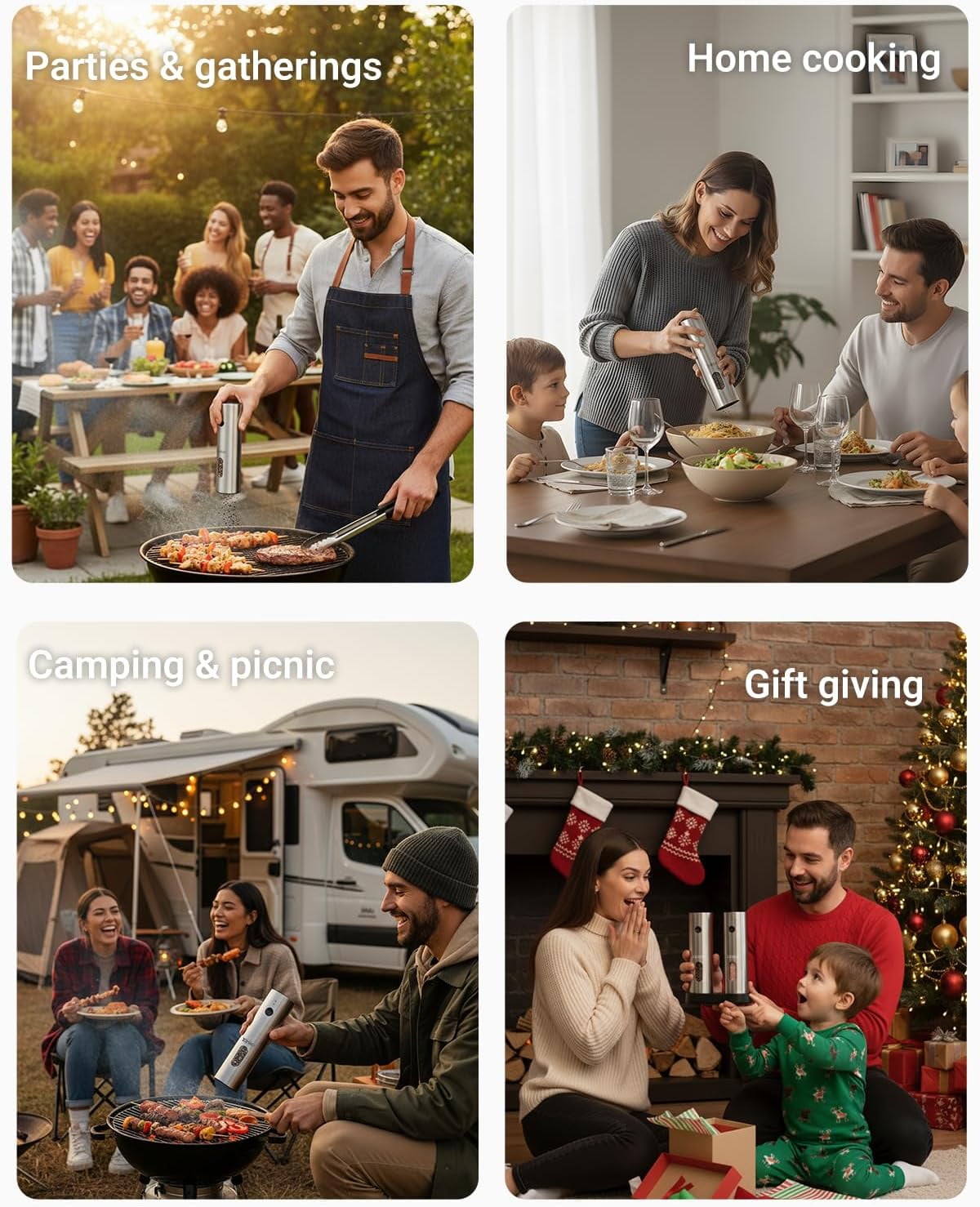 Electric Salt and Pepper Grinder Set with USB-C Charging Base, Stainless Steel Automatic Rechargeable Mill with LED Light & Large Capacity for Kitchen