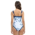 thumbnail image 4 of WBQ Womens Retro One Piece Swimsuit Adjustable Ruffle Straps Square Neck Tummy Control Bathing Suit Blue and White Porcelain Printed One-Piece Swimwear S-2XL, 4 of 7