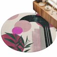 thumbnail image 2 of Round Area Rugs 5Ft, Boho Middle Century Non-Slip Washable Circle Rugs Carpet, Abstract Pink Geometric Leaves Indoor Outdoor Rug Floor Mats Throw Runner for Bedroom Living Room Bathroom, 2 of 8