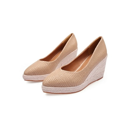 

Colisha Womens Pumps Slip On Espadrilles Non-slip Wedge Pump Party Breathable High Heels Comfort Dressy Shoe Light Brown 8