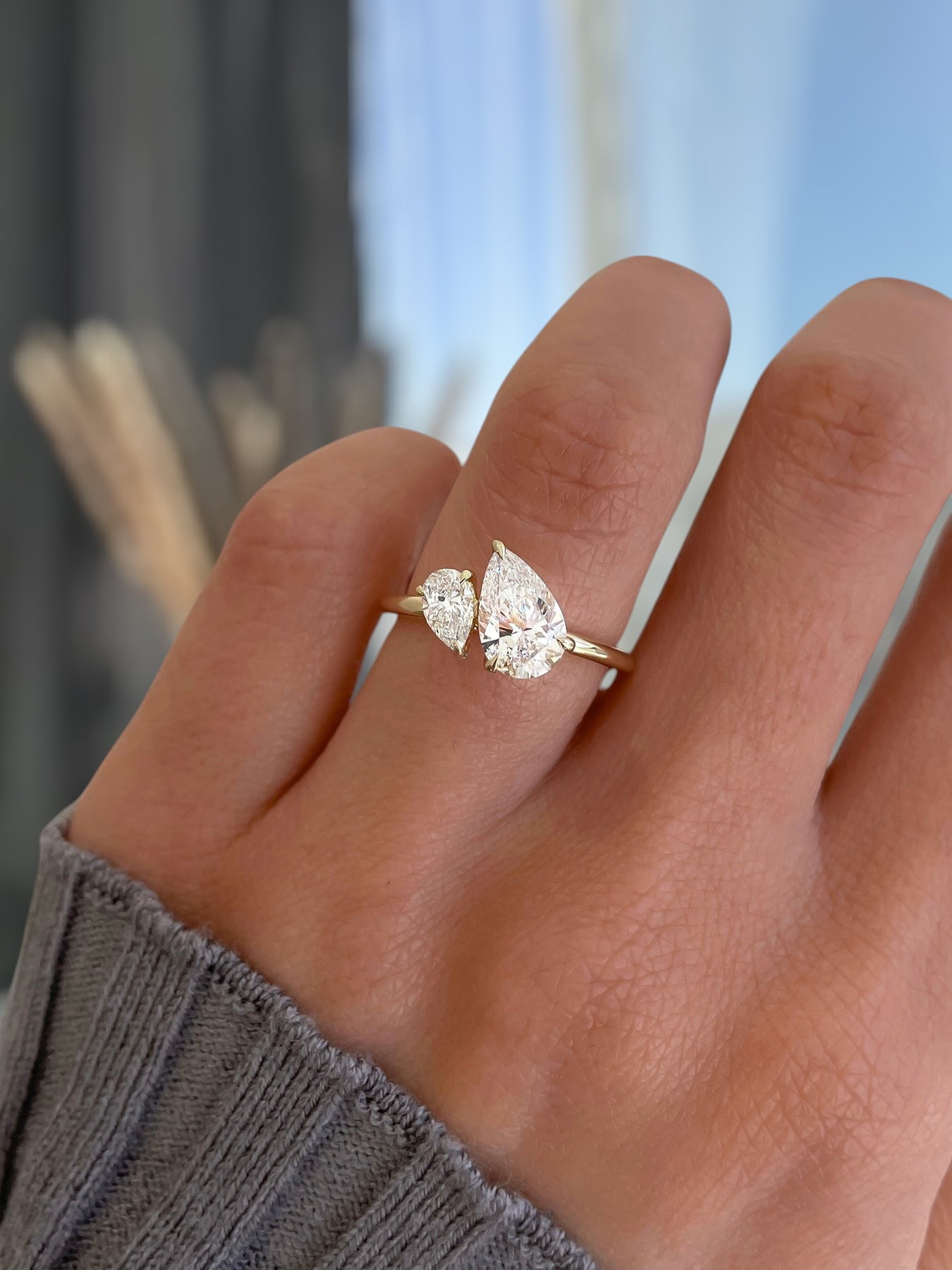 ESTE ORIGIN 2.5Ct Double Pear Toi et Moi Moissanite Engagement Ring 10K Rose Gold Two Stone Ring for Women US 7
