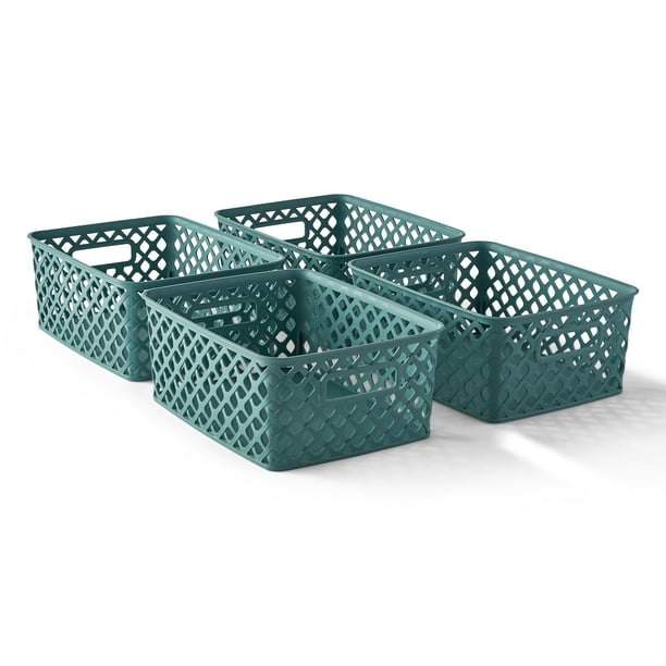 Mainstays Decorative Storage Basket, Aqua Slate, Small, Set of 4