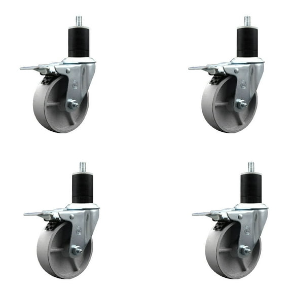 4 Inch Semi Steel Swivel 1-3/4 Inch Expanding Stem Caster Set Total Lock Brake