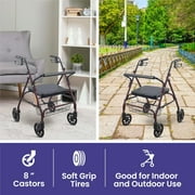 MedaCure Bariatric Steel Rollator Walker with Seat – Height Adjustable Walkers for Seniors, Hand Grips, and Padded Seat – 500 lb Weight Capacity
