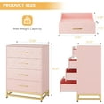 thumbnail image 2 of Cómoda Moderna de 4 Cajones, Gabinete de Almacenamiento de Madera con Tiradores y Patas de Metal Dorado, Cómoda para Recámara, Sala de Estar y Entrada, Rosa, 2 of 7