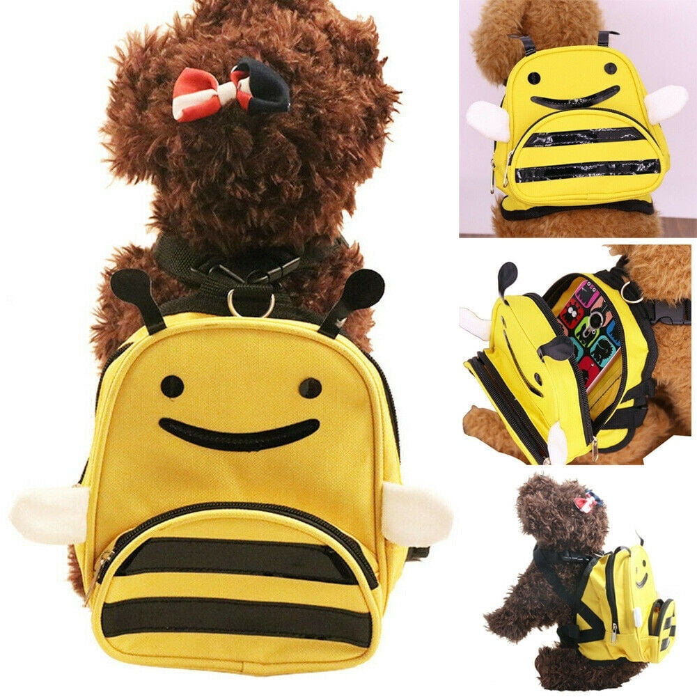 Cute Pet Dog Backpack Outdoor Animal Printed Travel Snack Bag Bee