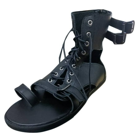 XDDST Slip On Shoes Men Sandals High Top Leather Roman Sandals Clip Toe Shoes Fashion Shoes