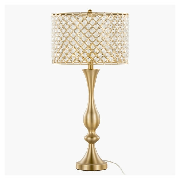 Noaman Topaz 27" Glam/Art Deco Gold Metal Table Lamp with Clear K9 Crystal Shade, Elegant Tiered Design, Rotary Switch, Bulb Included, Indoor Use Only