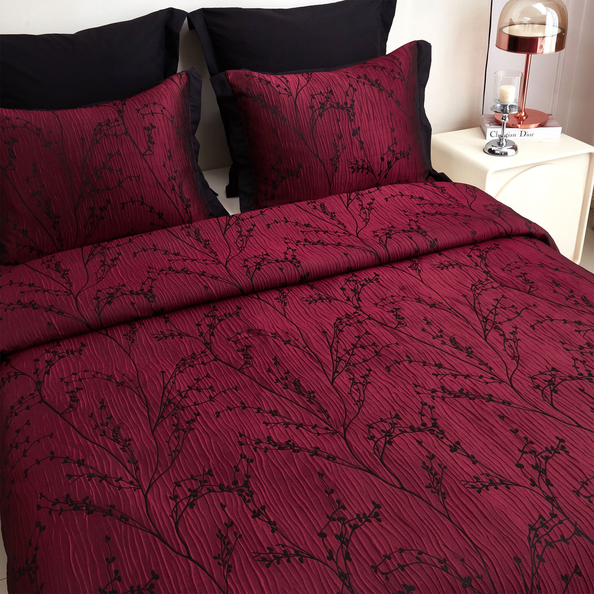 HIG Gray Jacquard Patchwork Comforter Set with Matching Curtains, Bed in a Bag Queen