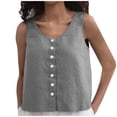 thumbnail image 2 of SHenli Cotton Linen Tank Tops for Women Crewneck Flower Flowy Summer Shirts Ribbed Knit Button Casual Tees, 2 of 5