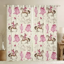 Homewish Pink Cowgirl Boot Black Out Curtains for Teens, Hippie Western Cactus Curtains Pack of 2 (42x63 Each), Farmhouse Horse Animal Bedroom Curtains, Window Curtains Bedroom Decor