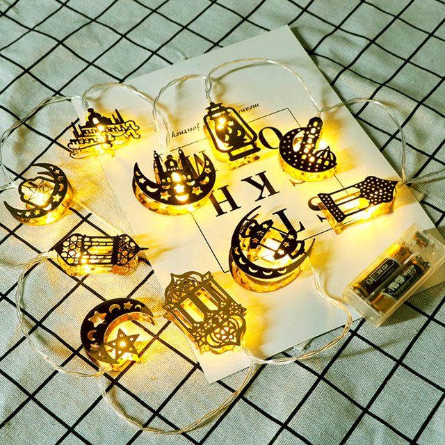 Ramadan 10 LED Moon Star Light musulmán Eid Mubarak String Decor (blanco cálido)